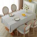 Alsoo Table Cloths Rectangle Table, Waterproof Tablecloth Cotton Linen Table Cloth Wrinkle Free Farmhouse Dining Tables Cover, Soft Fabric Table Cloths with Tassels, Brown Linens, 55" X 55", 4 Seats (Coffee, Brown Lines)