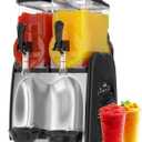 GSEICE Slushie Machine 8 Gallons Commercial Slushy Machine Stainless Steel for Beverage Slushies Cider Slushes, 110V/60Hz Margarita Machine with 2 Tanks for Business Mobile Bar Party Restaurant (Black)