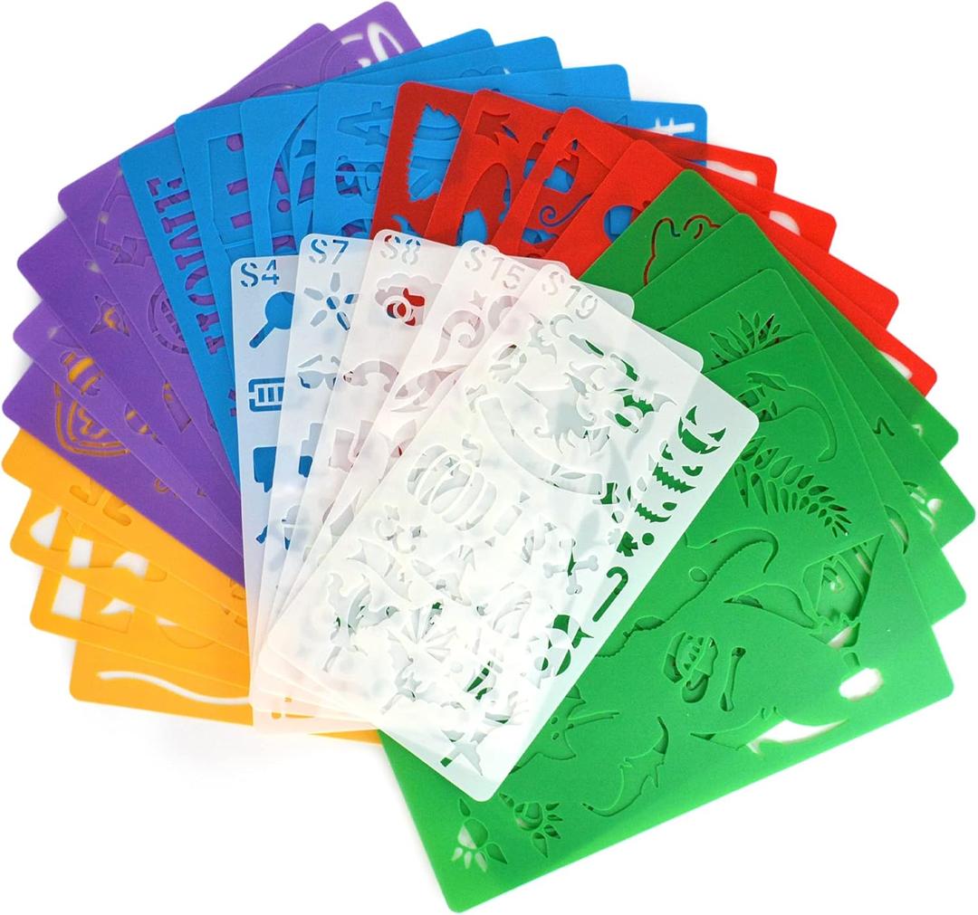 Stencil Drawing Kit for Kids, 25 Pcs Plastic Drawing Stencils with 400+ Shapes, Great Birthday Gift for Boy Girl