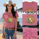 Western Shirts for Women Cactus T-Shirt Country Themed Tee Tops (Pink, XL)