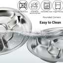 ZOOFOX Set of 4 Stainless Steel Divided Plates, Portion Control Plates with 4 Sections, Round Serving Platter, Cafeteria Mess Tray, Camping Dishes, 10 inches