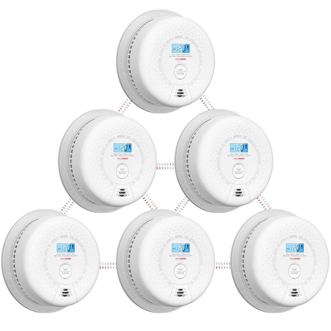 X-Sense Smoke and Carbon Monoxide Detector Combo, Wireless Interconnected Combination Smoke and Carbon Monoxide Detector with LCD Display & 10-Year Battery, RF Interconnected Model, 6-Pack