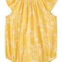 Baby Girl Bodysuit and Headband Outfit Cotton Ruffle Sleeveless Baby Clothes (0-3 Months, Beige+yellow Plant)