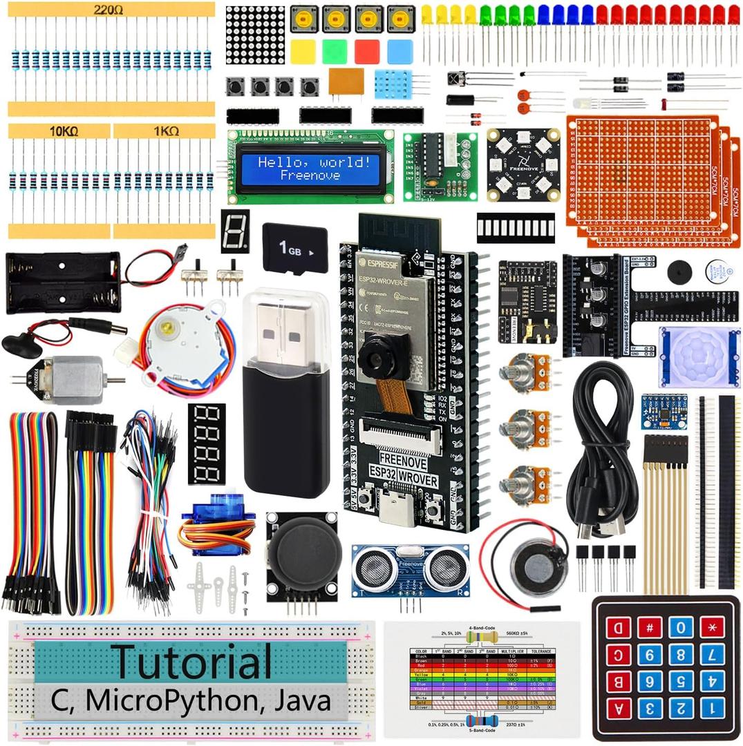Freenove ESP32 Kit Dev CAM Board Ultimate Starter Kit, Dual-core 32-bit 240 MHz Microcontroller, Onboard Camera WiFi+BT, 795-Page Tutorial, Python C Java Code, 122 Projects, 240 Items (with Memory Card Slot and Card)