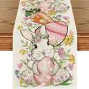 Artoid Mode Bunny Rabbit Egg Flower Easter Table Runner, Seasonal Spring Kitchen Dining Table Decoration for Home Party Decor 13x90 Inch (Beige)