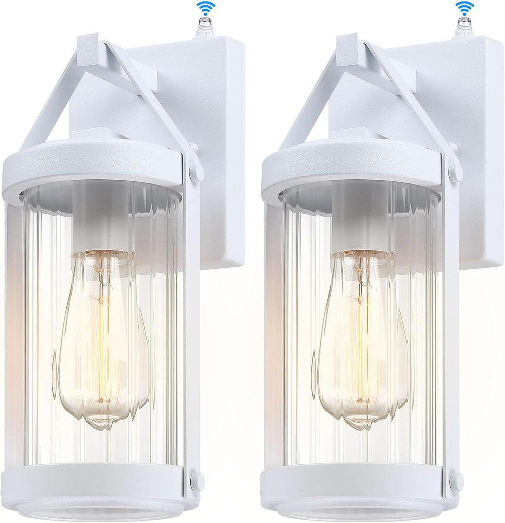 LONEDRUID 2 Pack Dusk to Dawn Sensor Outdoor Wall Sconce Lighting White Exterior Porch Lantern Modern Outside Garage Light Fixtures Waterproof Wall Mount Lamp for House Patio Front Door