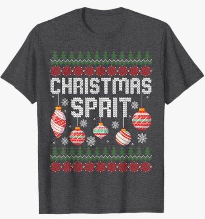 Christmas Spirit Matching Funny Couples Ugly Sweater T-Shirt, Dark Heather Grey 2XL