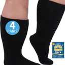 Powbrace 4 Pairs Wide Diabetic Socks for Swollen Feet, Lymphedema & Edema Relief, Non-Binding Calf Socks for Men & Women (One Size)