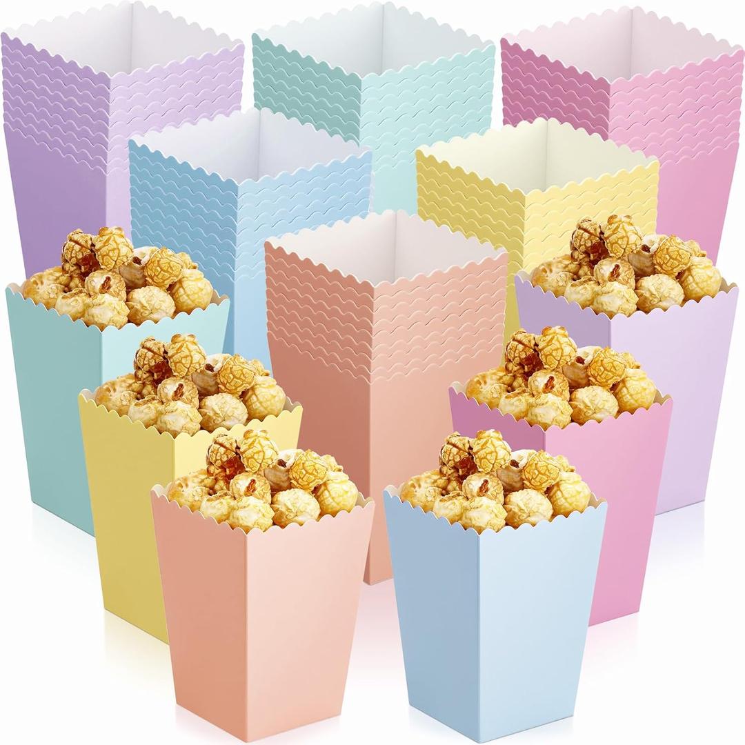 60 Pcs Mini Paper Popcorn Box Cardboard Popcorn Bucket Disposable Cardboard Snack Container for Party Movie Night Wedding Decorations, 2.2 x 4.1 x 2.9 Inches (Classic Color)