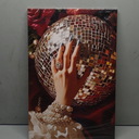 Elegant Hand with Pearl Bracelets and Disco Ball Canvas Wall Art - Glamorous Vintage-Inspired Decor
