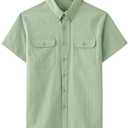 JOGAL Mens Work Shirts Button Down Short Sleeve Shirt SageGreen XX-Large (Green, XXL)