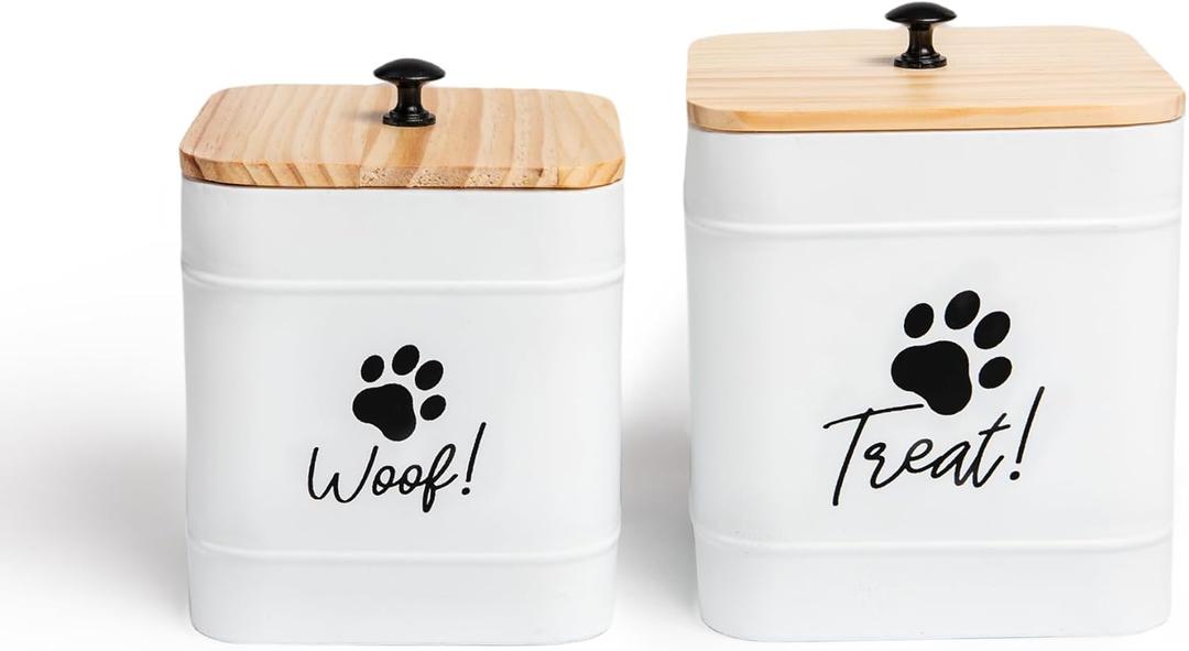 DD 2 Pack Dog Treat Container for Countertop, White Dog Treat Jar with Airtight Lid, Dog Cookie Jar for Kitchen Counter, Metal Pet Treat Organizer, Small Dog Treat Canister Farmhouse Dog Food Storage