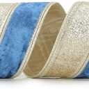 Navy Blue Velvet Wired Christmas Ribbon 2.5 Inch Blue and Gold Holiday Ribbon  10-Yards Roll for Tree Decorations, Gift Wrapping, Wreaths, and DIY Crafts