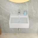 Lordear Floating Bathroom Sink Wall Mounted 21"x16" Bathroom Vessel Sinks Free Standing Wall Hung Sink Rectangle White Porcelain Ceramic Vessel Art Basin