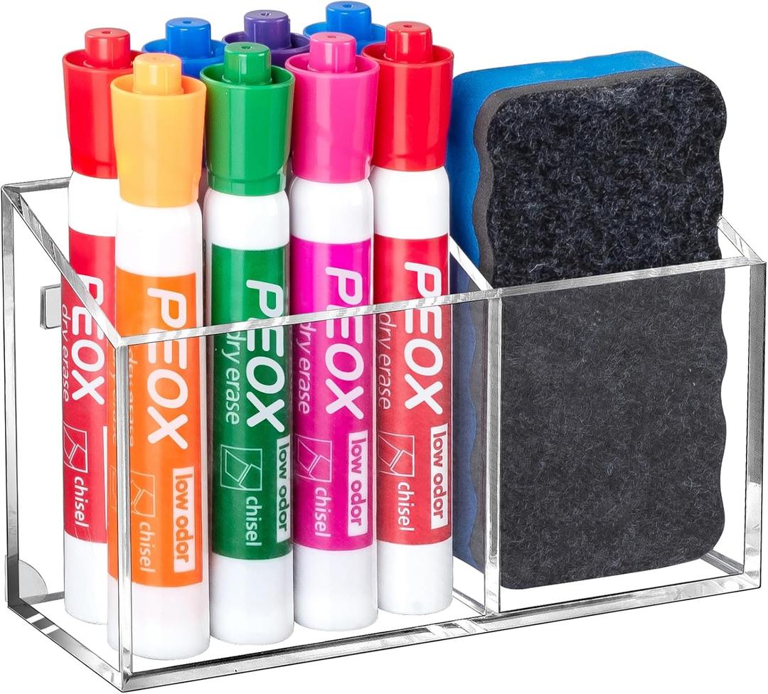 BEYGORM Magnetic Dry Erase Marker Holder for Whiteboard,Non-slip Acrylic Magnet Pen Holder for Fridge Refrigerator,Locker Organizer for Work,Locker Accessories,Pencil Cup for Desk,Marker Organizer (Clear)