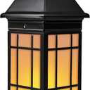 15.5" Solar Lantern Outdoor Waterproof, Glass Flickering Flame Solar Lanterns, Hanging Metal Lantern Decorative for Patio Front Porch Garden Backyard Tabletop Mothers Day Gifts Mom