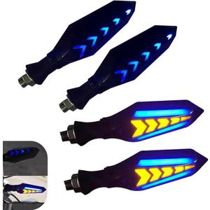 4 PCS Motorcycle Turn Indicator Lights, Arrow Shape Flowing Turn Signal LED with Daytime Running Lights, LED Double-sided Flowing Blinker, Cool Modified Accessories for Motocycle (Blue)