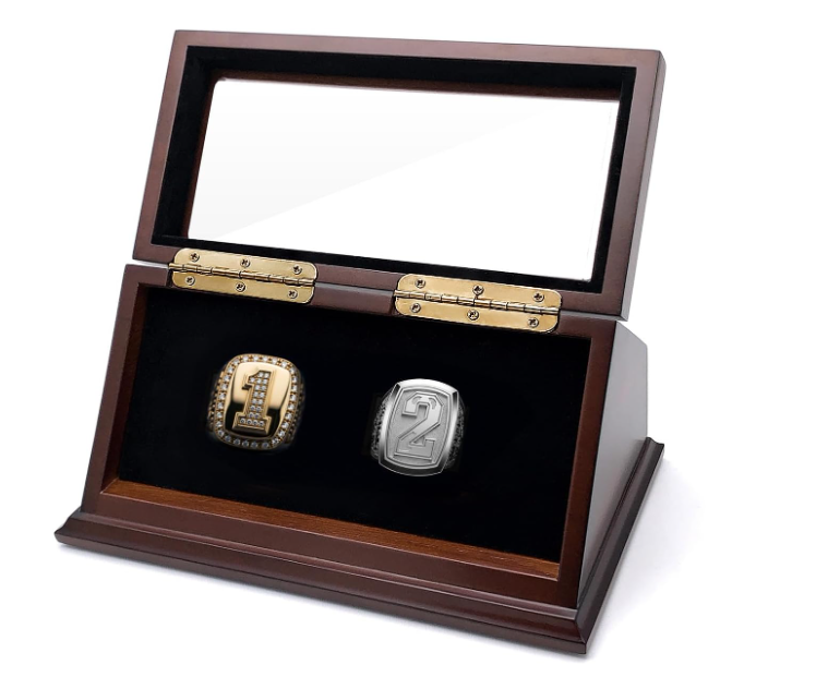 CHEZ MONETT Championship Ring Display Case Big Ring Storage Box (Espresso, 2 Slots)