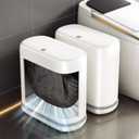 Bathroom Trash Can with Lid, 3 Gallon Small Slim Garbage Bin with Auto-Adsorption & 75 Bags (5 Rolls), Mini Waste Basket Dog Proof for Bathroom, Kitchen, Office, Bedroom, Laundry, Toilet, Rv, White