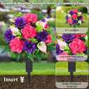 Dolicer Artificial Cemetery Flowers for Grave, Set of 2 Memorial Grave Flowers for Cemetery with Vase Realistic Silk Gravesites UV Resistant Peony Flowers Decorations (Red with Purple)