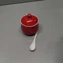 Ceramic Sugar Bowl with Lid and Spoon, Red Porcelain Sugar Salt Pepper Storage Jar, 7 Ounces