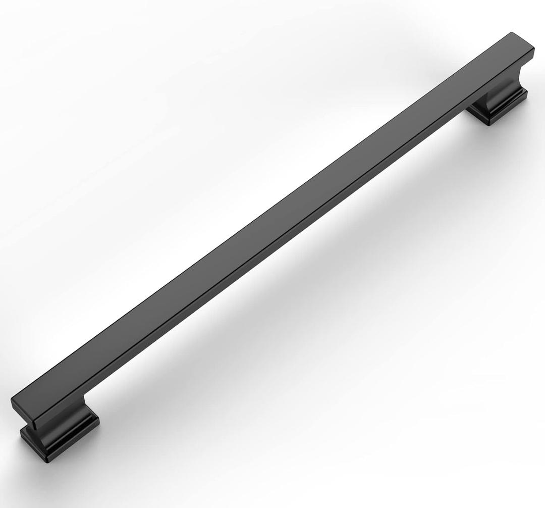 Amerdeco 6 Pack Matte Black Cabinet Hardware - 11.3 Inch(288mm) Hole Center Kitchen Cabinet Handles for Bathroom & Dresser Pulls ZH00013