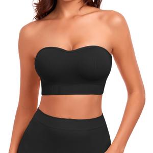 SIMIYA Wireless Strapless Bras for Women Push Up Bandeau Bra Non Slip Seamless Padded Bralette Clear Straps Tube Top Bra, L