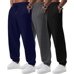 3 Pack Big and Tall Sweatpants for Men Athletic Workout Jogger Lounge Pants with Pockets and Drawstring (X-Large, Black,navy Blue,dark Grey)