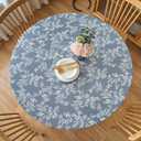 LIBERECOO Round Fitted Tablecloth with Elastic, Flannel Backed Vinyl Tablecloths for 40" - 44" Tables, Waterproof Wipeable Reusable Plastic Table Cloth for Indoor & Outdoor, Light Wash Denim