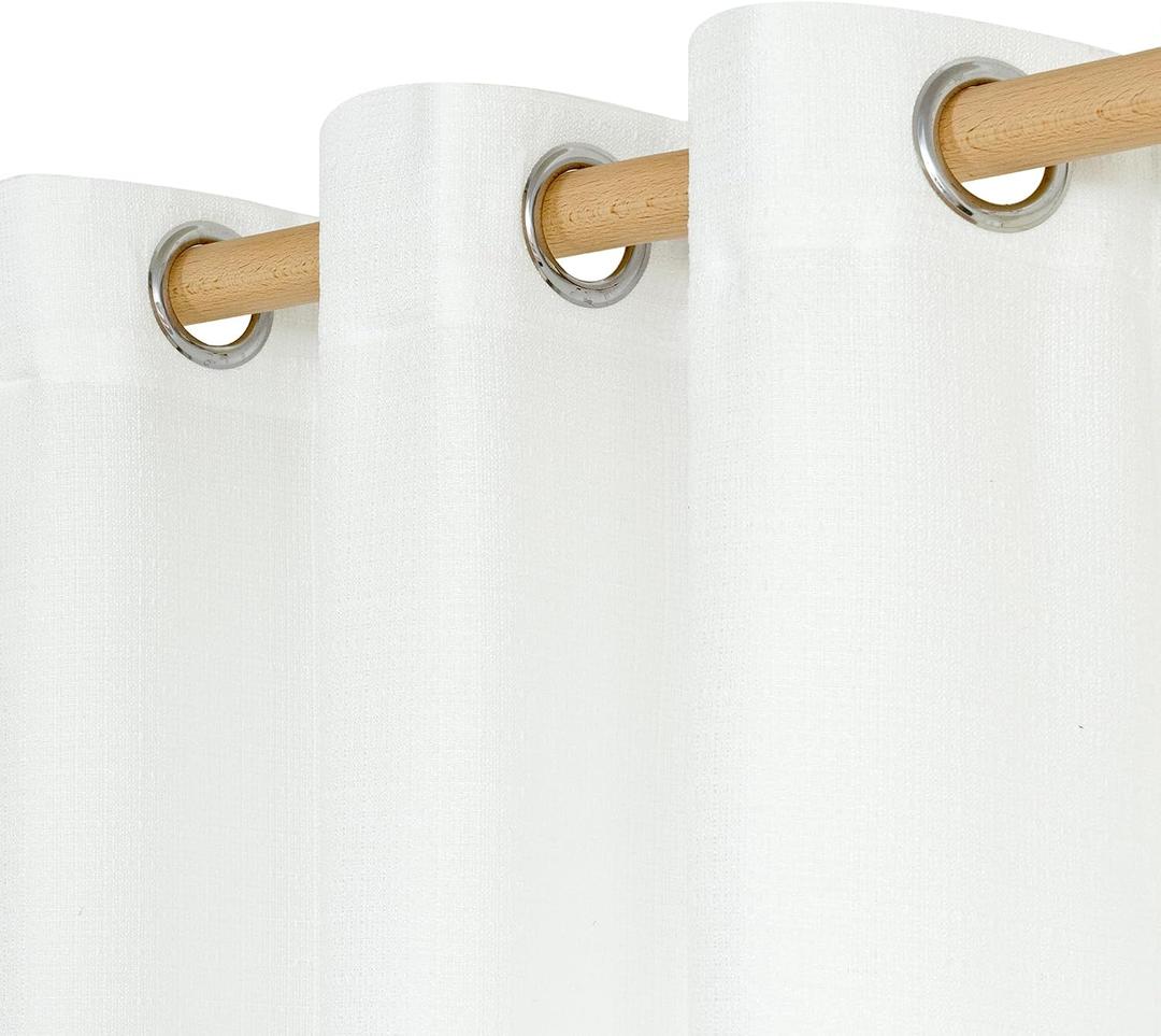 LAMIT 102 Inch Long White Linen Curtains 2 Panels, Linen Textured Light Filtering Living Room Curtains Grommet Privacy Burlap Boho Drapes for Bedroom/Farmhouse, 52 x 102 Inch