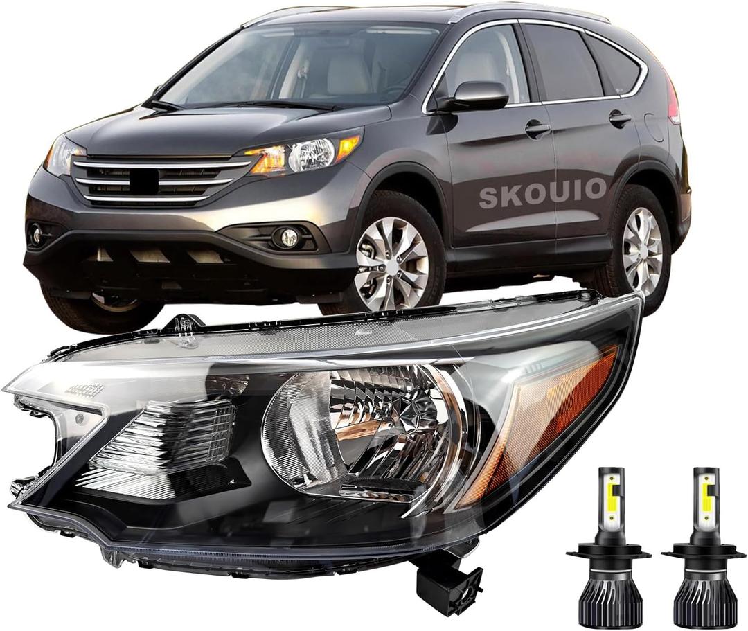 Headlight Assembly Clear Lens LH Left Driver Side Compatible with 2012-2014 Honda CR-V (LX, EX, EX-L, Touring) | Direct Replacement Front Headlamp w/Bulbs Included