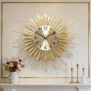 Large Wall Clock, Gold Mid Century Wall Clock for Living Room Decor | 23" Non-Ticking Wall Clocks for Living Room Decor,Battery Operated Wall Clock for Bedroom&Living Room, 23inch-normal