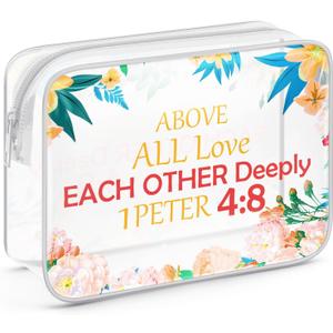 2 x Christian Gifts for Women Faith Inspirational Religious Clear Makeup Bag with Zipper Bible Quote Gifts for Girlfriend Biblical Motivational Gifts Cosmetic Travel Bag Organizer Christian Baptism Gifts (1 PETER 4:8)