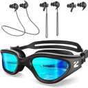ZIONOR G1 Lite Polarized Swimming Goggles with 3 Pairs Earplugs, Anti-Fog UV Protection Swim Goggle for Adult Men Women Youth (A0allblack-gold+e3-bk)