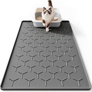 Bulkniu Large Silicone Cat Litter Mat, Waterproof/Urineproof, Litter Recycling, Easy to Clean, Soft on Kitty Paws (22"X34"-Dark Grey)