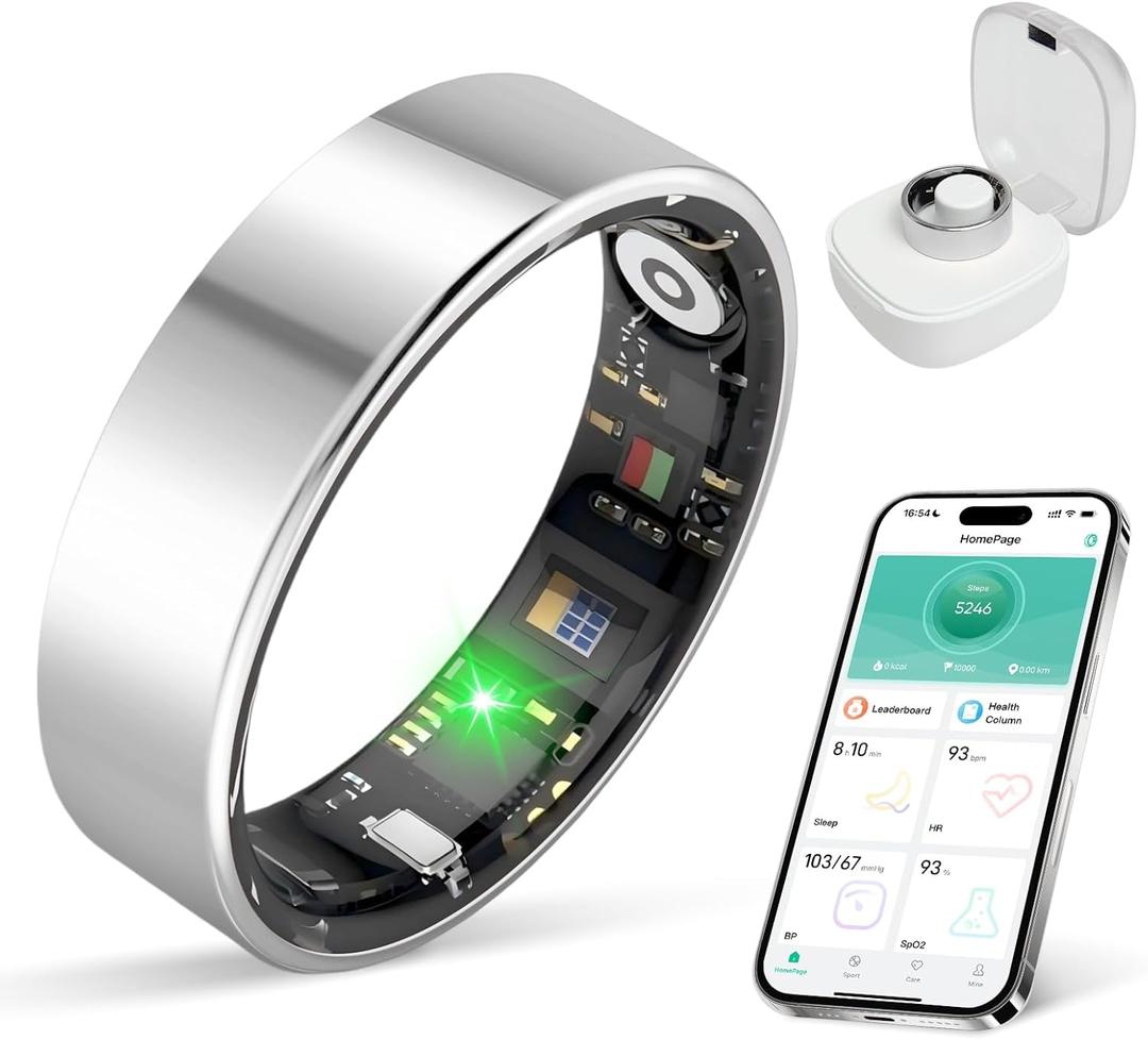 Smart Ring Health Tracker, Sleep/Exercise Monitoring, iOS/Android Compatible, IP68 Water Resistance, No Subscription Required, 5-Day Battery Life, Suitable for Both Women and Men (Silver, 9)