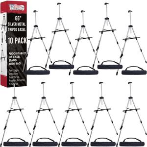 U.S. Art Supply 66" Silver Metal Tripod Easel Display (10 Pack) - Adjustable 18"- 5.5', Holds 36" Canvas - Floor/Tabletop Easel Stand, for Sign Display, Painting, Poster Board, Canvas - Portable Bag U.S. Art Supply 66" Silver Metal Tripod Easel Display (10 Pack) - Adjustable 18"- 5.5', Holds 36" Canvas - Floor/Tabletop Easel Stand, for Sign Display, Painting, Poster Board, Canvas - Portable Bag