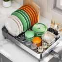 Dish Drying Rack for Kitchen Counter, 304 Stainless Steel Dish Rack, Expandable Dish Drainer, Foldable Dish Strainer, Extendable Dish Drainer Rack with Cutlery Holder, Kitchen Plate Rack (Standard Size, Gery)