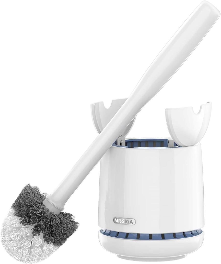 MR.SIGA Toilet Bowl Brush and Holder, Premium Quality, with Solid Handle and Durable Bristles for Bathroom Cleaning, White, 1 Pack (One Size)