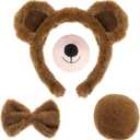 4 Pieces Bear Costume Set Bear Ears Headband and Tail Nose Bowtie for Halloween Carnival Animal Cosplay Party (Brown)