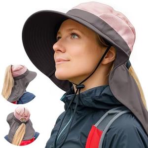 Women's Flap Ponytail UV 50 Packable Mesh Sun Fishing Beach Hiking Oversized M/L Hat