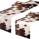2 PCS Linen Cow Print Table Runner 71 x 13'' Farmhouse Western Brown and White Cowhide Table Runner Rustic Coffee for Birthday Home Kitchen Decorations