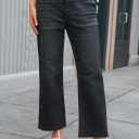 PEIHOT Wide Leg High Waisted Jeans for Women Trendy Stretchy Cropped Straight Leg Flare Jeans Frayed Hem Baggy Denim Pants (Black)