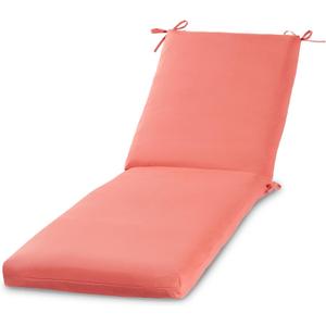 Modern Outdoor Chaise Lounge Cushion with Ties Durable Polyester Fabric, Channel-Filled Polyfiber Insert, Removable Zippered Cover, Coral