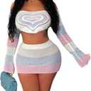 Womens Sexy 2 Piece Outfits Summer Off Shoulder Going Out Crop Tops Bodycon Mini Skirt Sets Crochet Vacation Sets (Small, White)