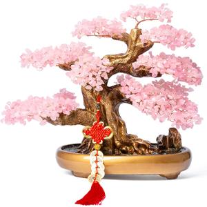 Natural Rose Quartz Gemstone Crystal Bonsai Tree of Life Large Feng Shui Money Chakra Tree for Luck and Wealth Decoration(1,251 Gem Count)