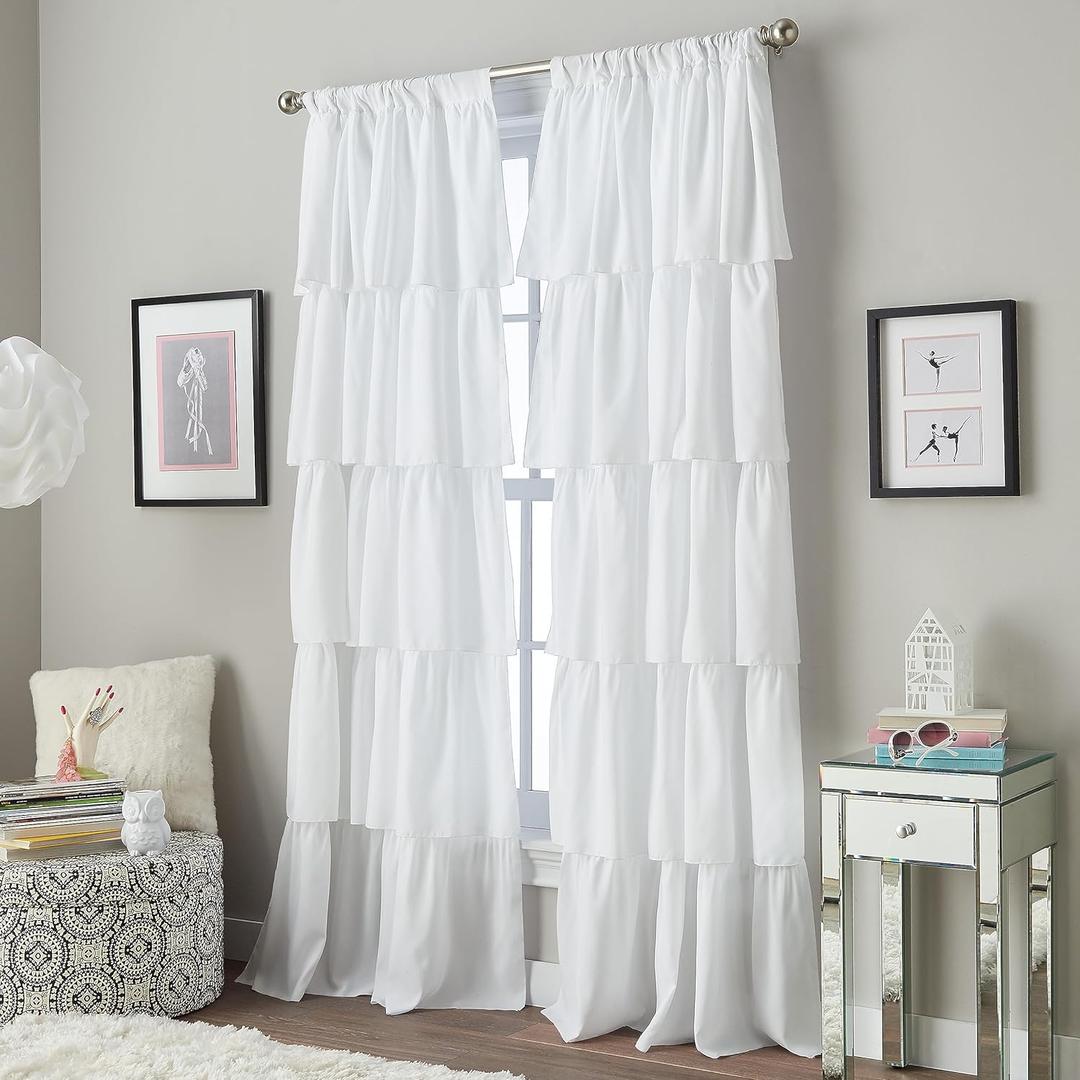 Curtainworks Flounced Ruffle Rod Pocket one Curtain Panel, 63 in, White (42"W x 63"L (Pack of 1))