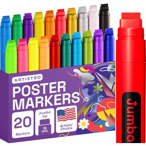 ARTISTRO 20 Poster Markers Jumbo Set Acrylic Markers with 15mm Wide Jumbo Tip for Murals Tagging Posters - Large for Rock Wood Plastic Leather Metal Fabric Ceramic