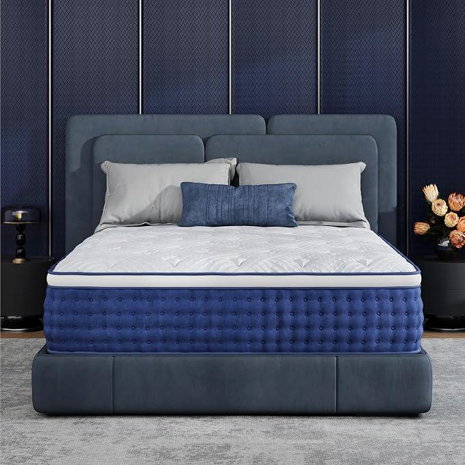 King Size Mattress, 12 Inch Hybrid Mattress King Size , Medium Feel Foam
Individual Pocket Springs, Extra Edge Support, Pressure Relief, CertiPUR-US, Blue