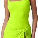 QINSEN Women's Swim Dress Square Neck Bathing Suit High Waisted Side Slit One Piece Swimsuit Swimwear Yellow XL